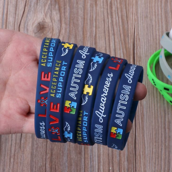Pack Of 6 Autism Awareness Inspirational Silicone Wristbands Bracelets