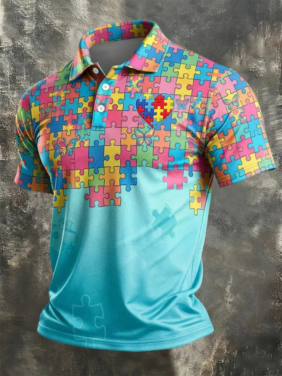 Autism Awareness Month Merch Colorful Autism Puzzle Polo Shirt