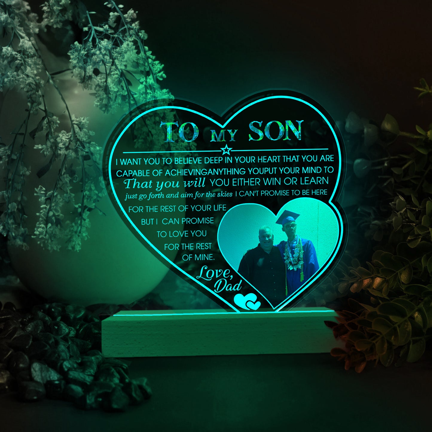 Custom 3D Multicolor Led Light Autism To My Son Wooden Base