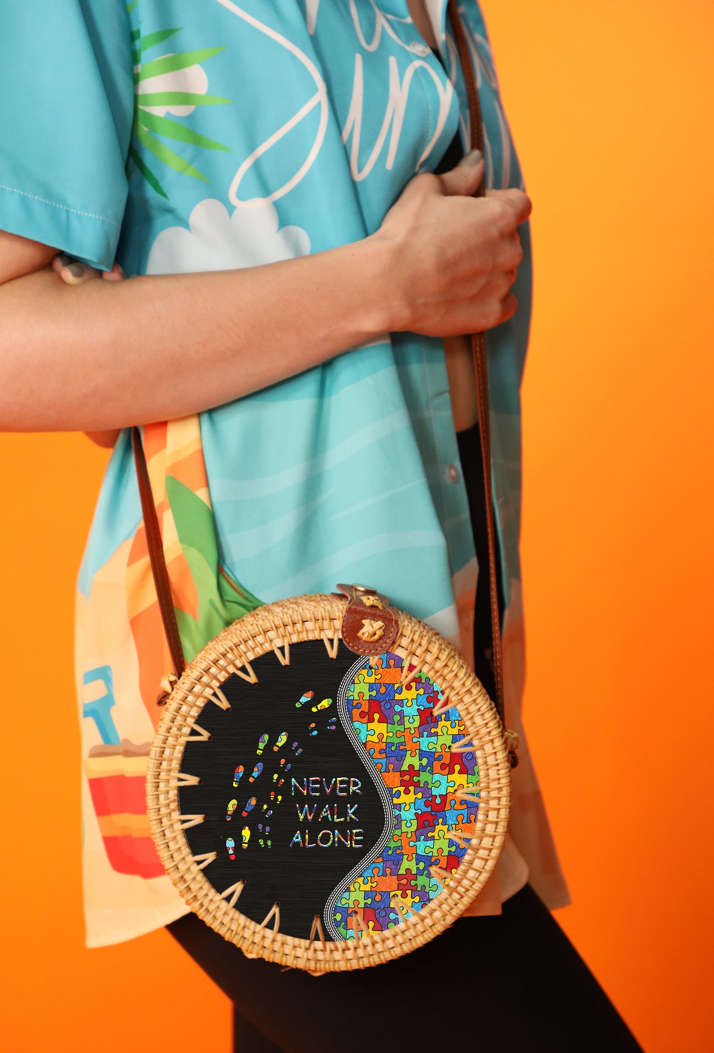 Autism Round Rattan Never Walk Alone Bag