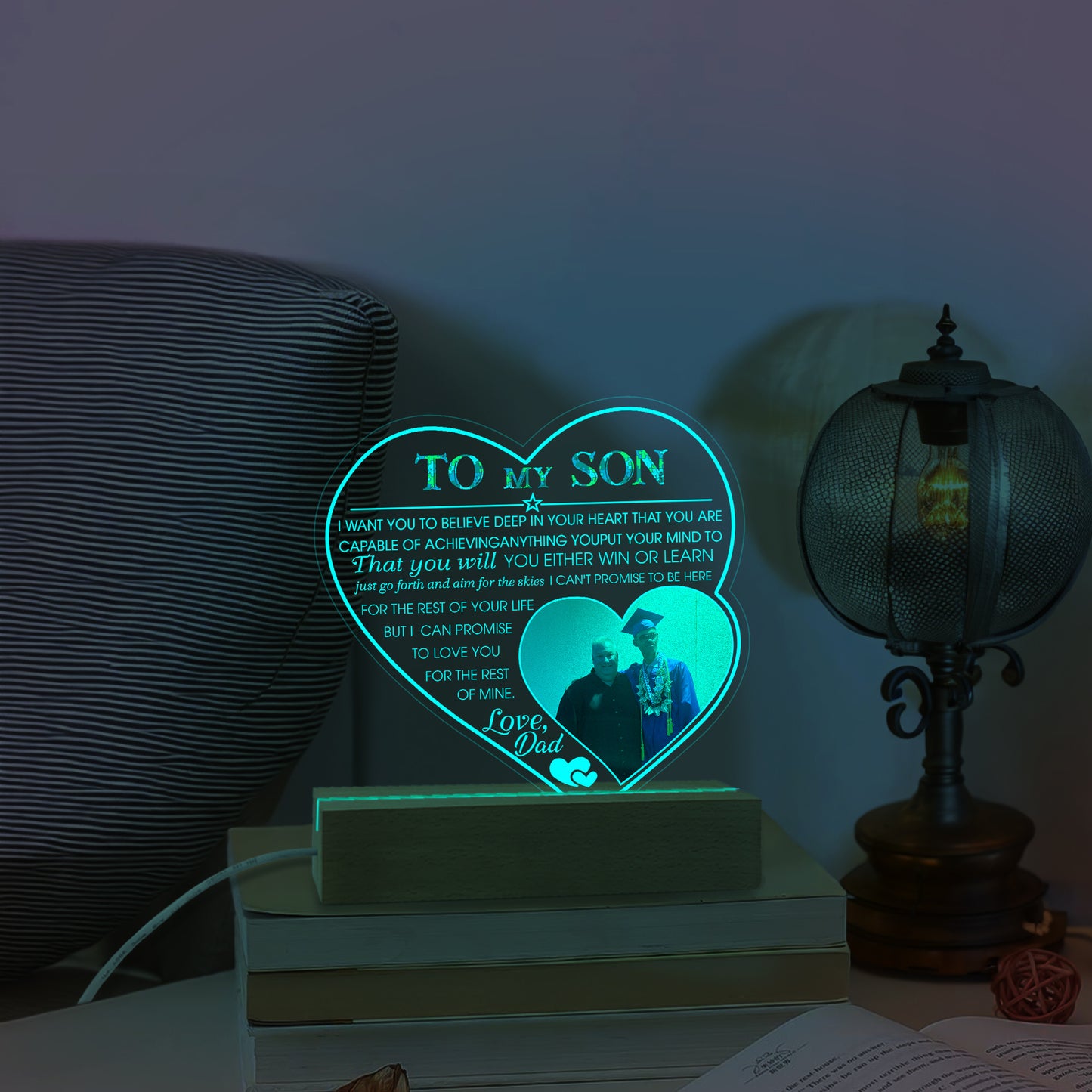 Custom 3D Multicolor Led Light Autism To My Son Wooden Base