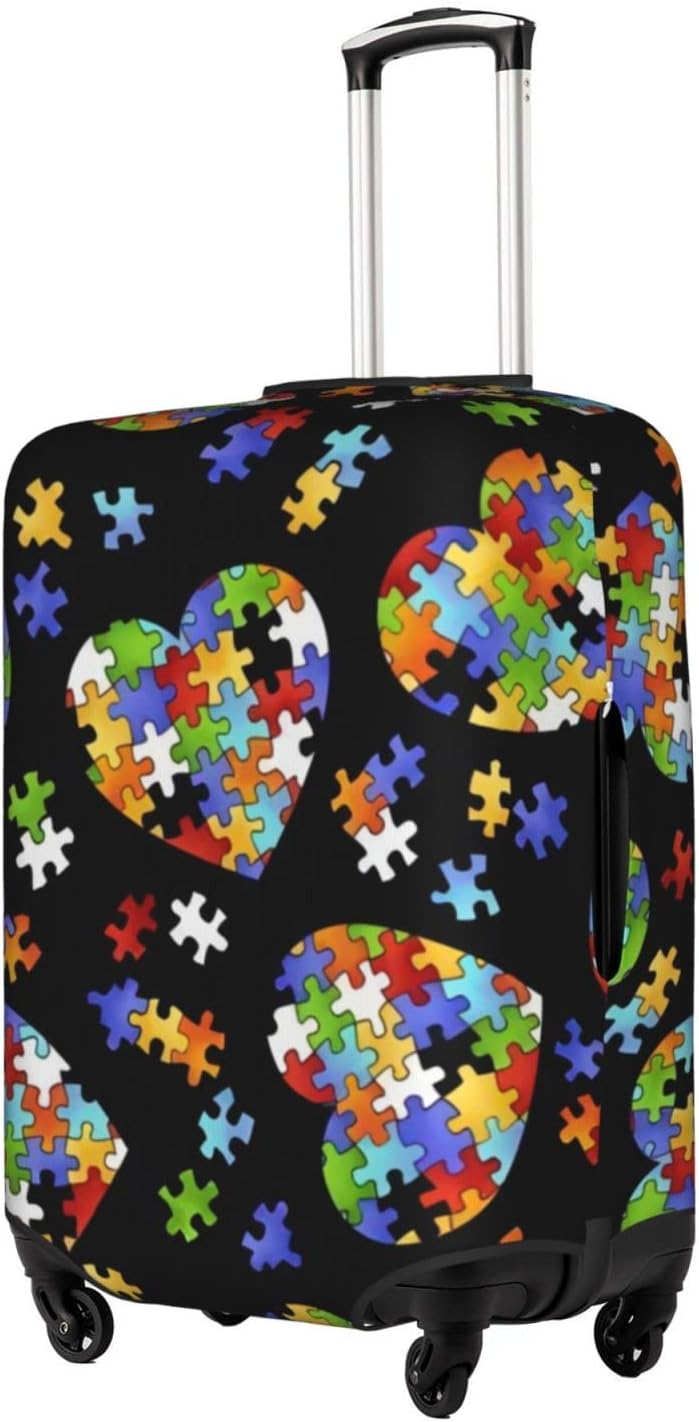 Autism Awareness Puzzle Pieces Heart Travel Luggage Cover Washable Elastic Suitcase Protector