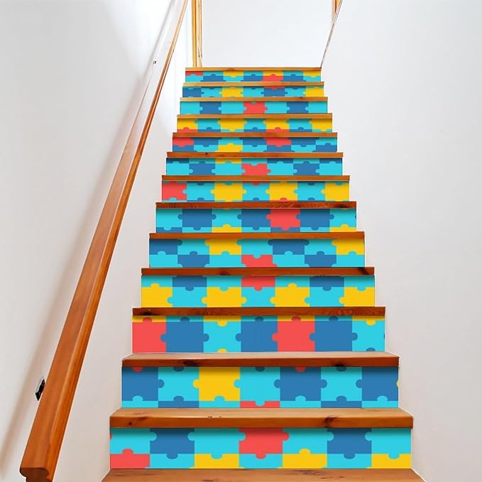 Autism Awarenes 13 Pieces Stair Sticker Decals Peel and Stick Stair Risers Stickers Funny Home Decors 1 Set