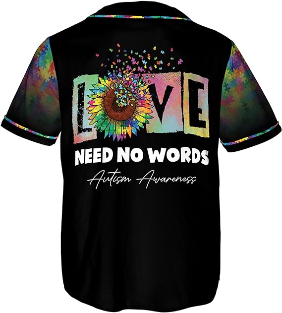 Personalized Love Need No Words Autism Baseball Jersey Shirt