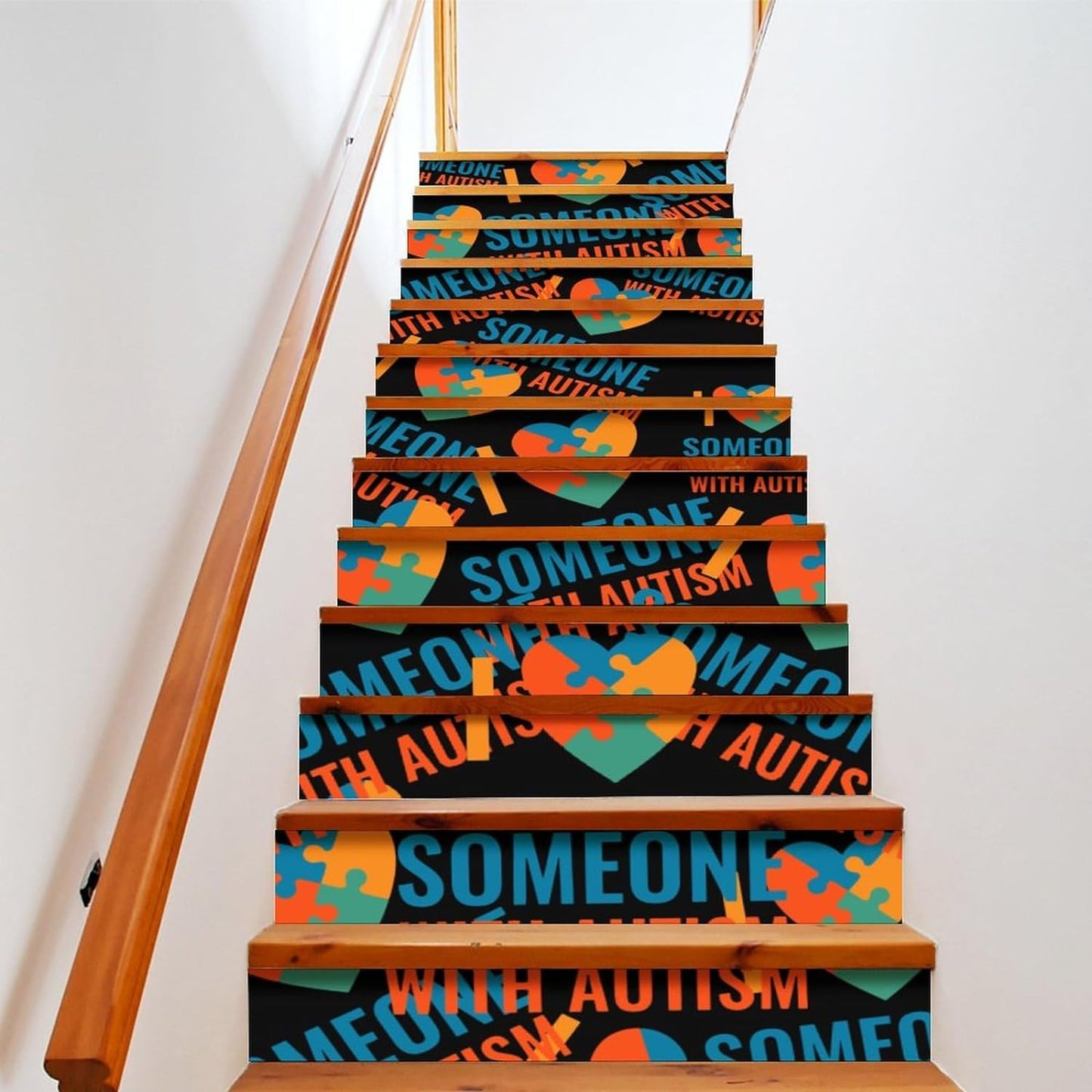 I Love Someone with Autism 13 Strips Stair Risers Stickers Peel and Stick Stair Decals Removable Self-Adhesive Staircase Stickers Decor for Steps