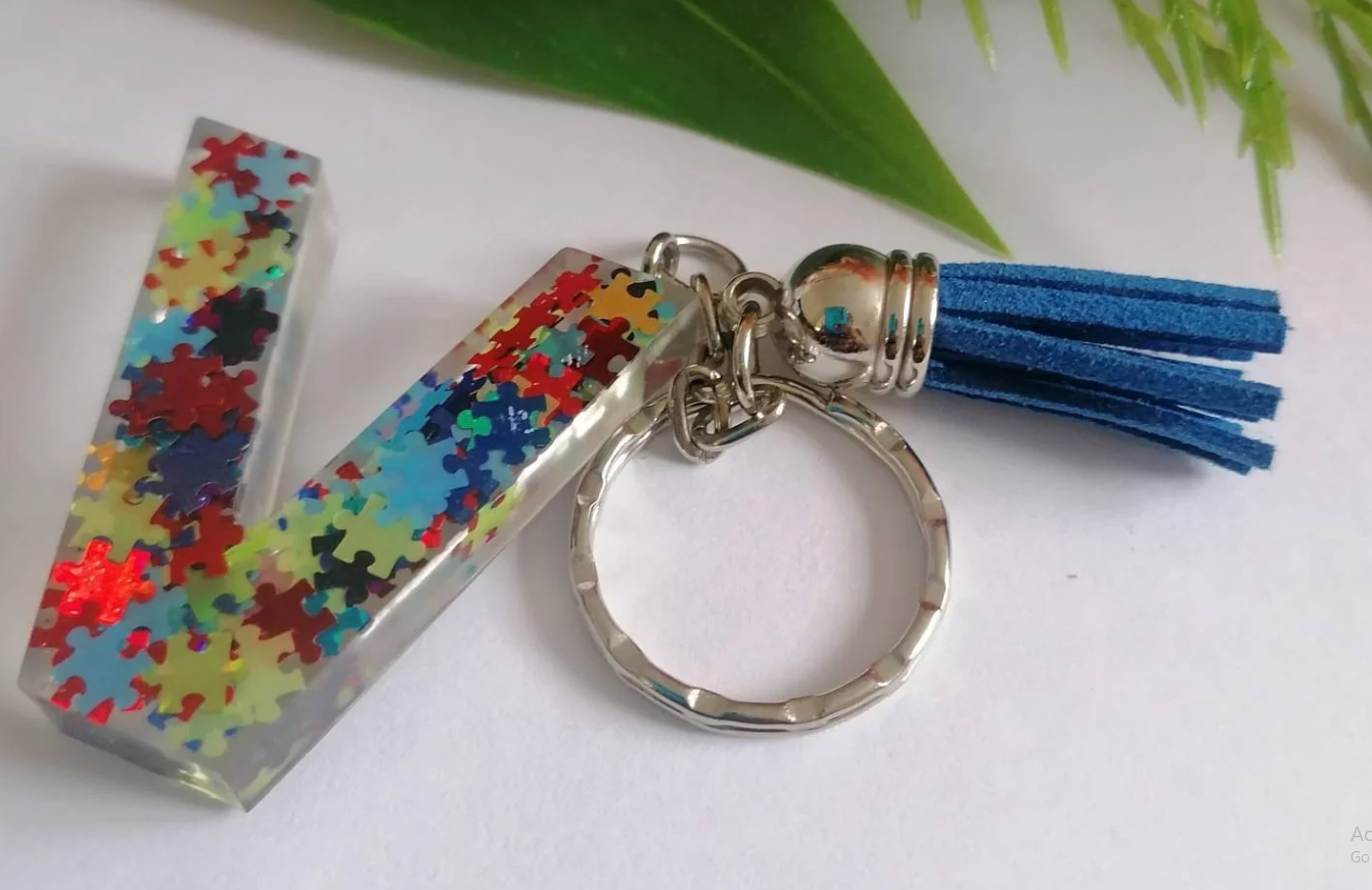 Autism Awareness Initial Puzzle Resin Keychain