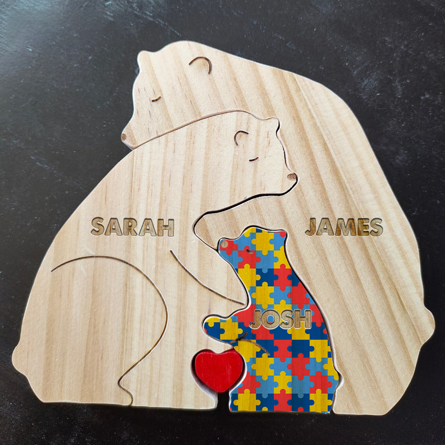 Personalized Autism Wooden Bear Family Name Puzzle