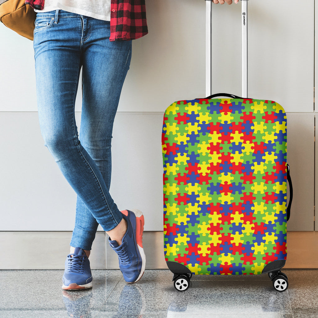 Autism Awareness Puzzle Travel Luggage Cover Washable Elastic Suitcase Protector