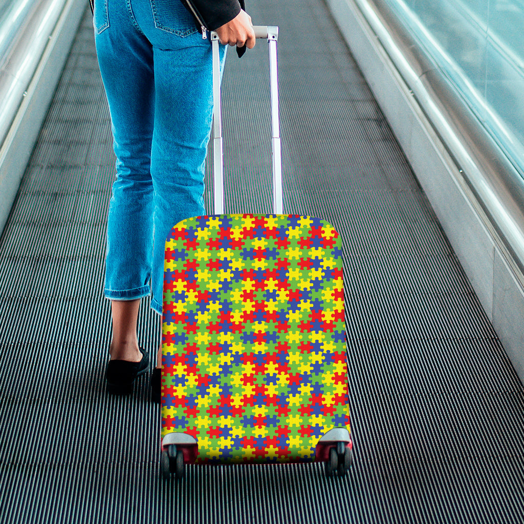 Autism Awareness Puzzle Travel Luggage Cover Washable Elastic Suitcase Protector