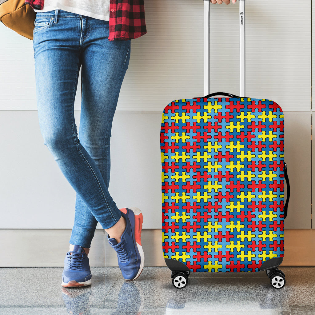 Autism Awareness Puzzle Print Travel Luggage Cover Washable Elastic Suitcase Protector