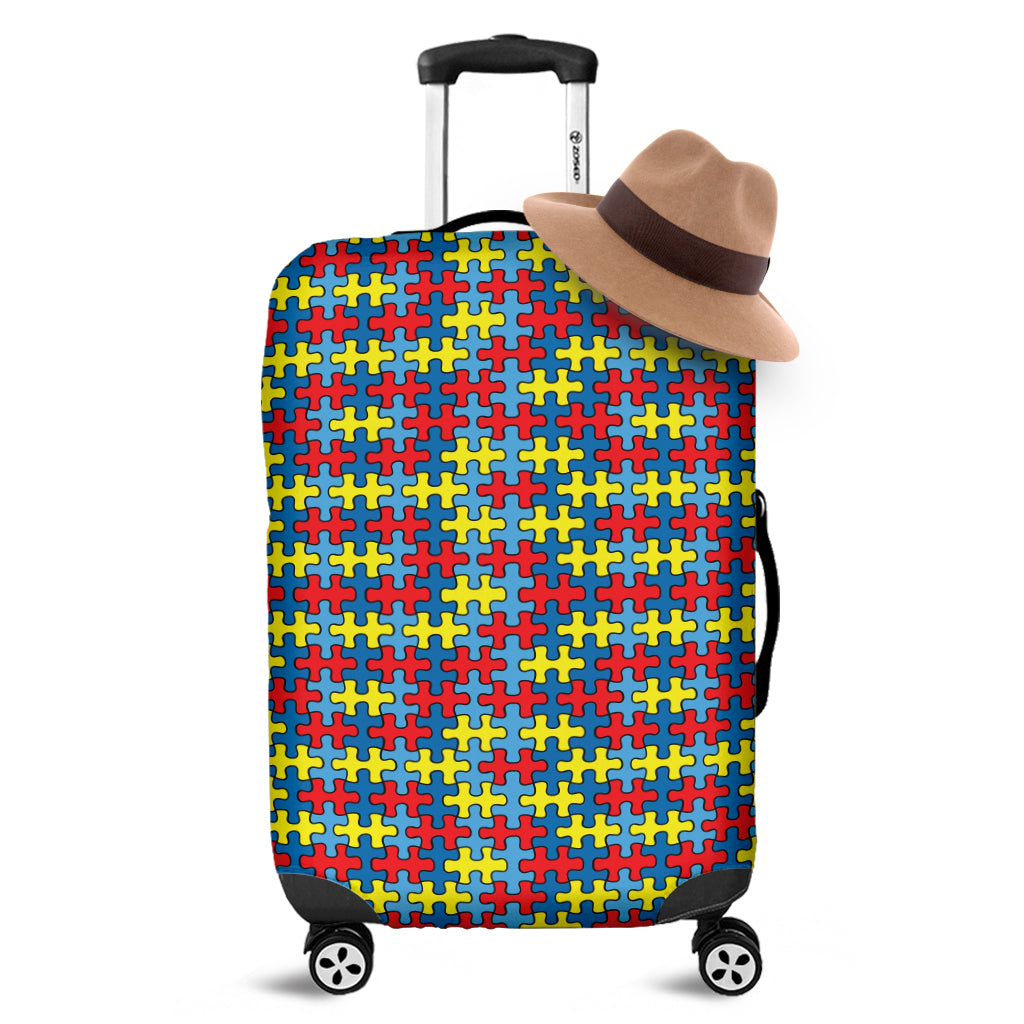 Autism Awareness Puzzle Print Travel Luggage Cover Washable Elastic Suitcase Protector