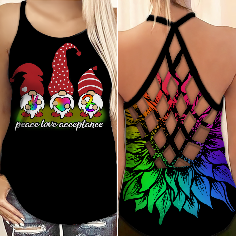 Peace Love Acceptance Autism Awareness Criss Cross Tank Top Gnome Autism Awareness