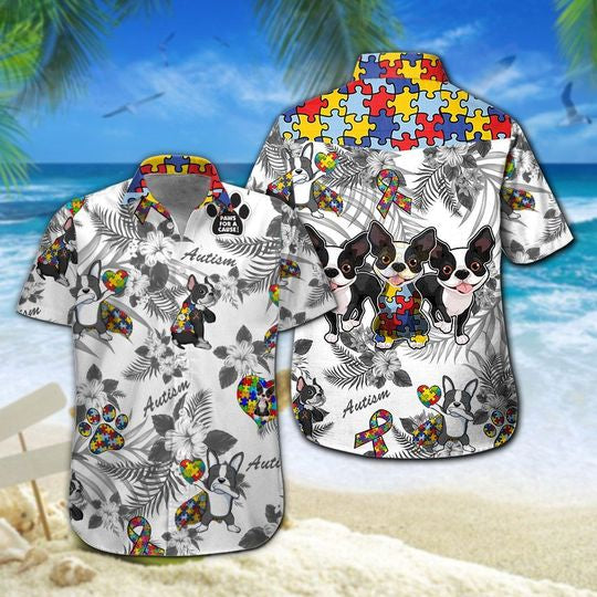 Boston Terrier Autism Aloha Hawaiian Shirt