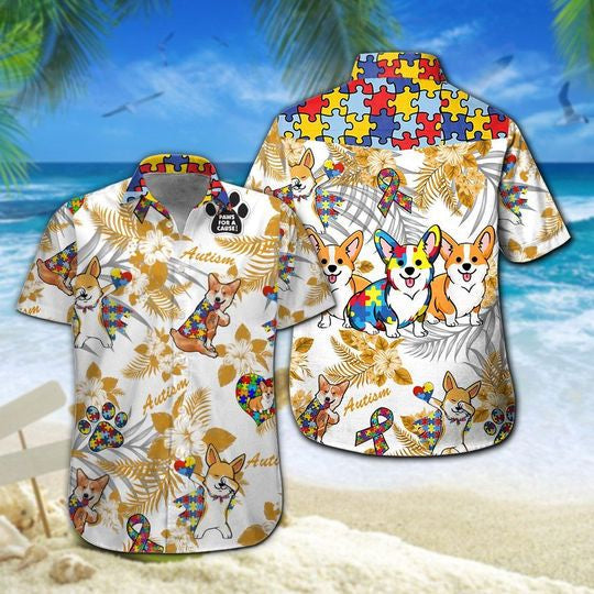 Corgi Autism Aloha Hawaiian Shirt