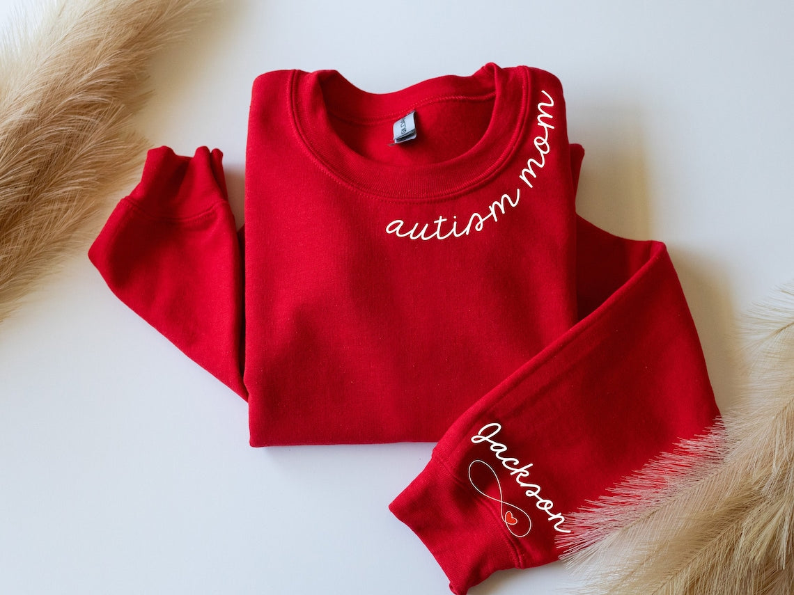 Custom Autism Mom Sweatshirt, Hoodie With Child Name On Sleeve