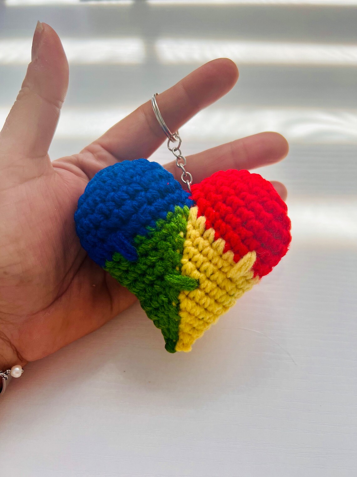 Autism Awareness Crochet Wool Yarn Keychain