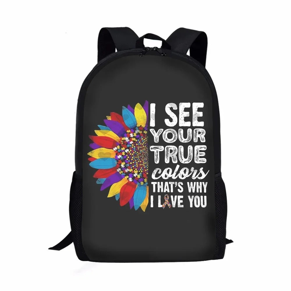 Autism Awareness Day Print Casual Informal Travel Youth Students Girls Boys School Supplies Backpacks Daily Storage Rucksack