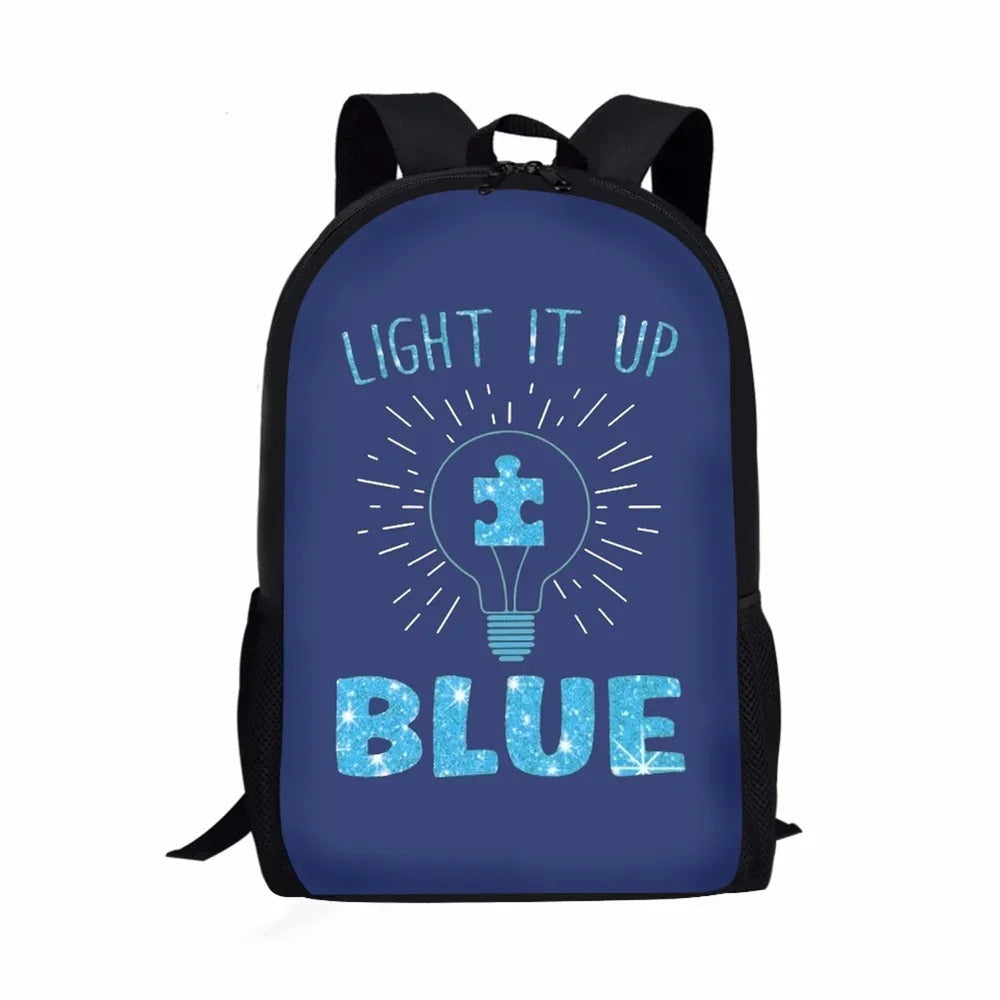 Autism Awareness Day Print Casual Informal Travel Youth Students Girls Boys School Supplies Backpacks Daily Storage Rucksack