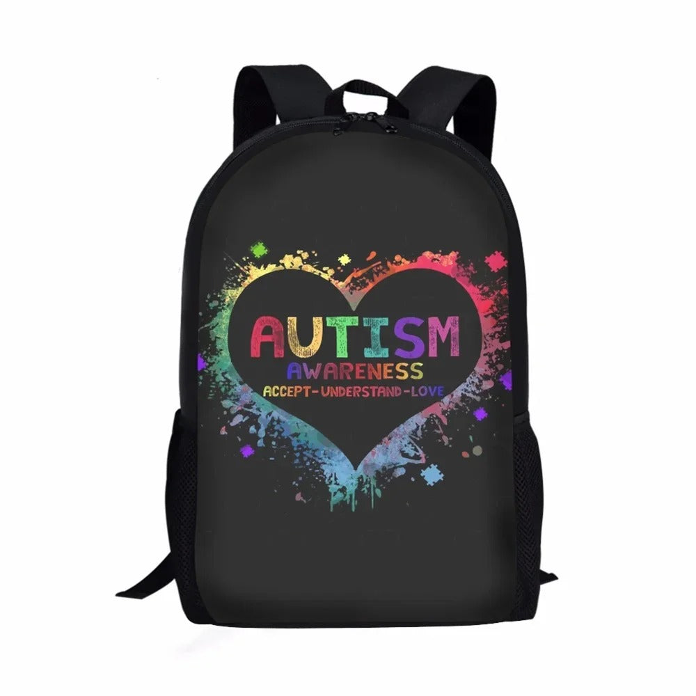 Autism Awareness Day Print Casual Informal Travel Youth Students Girls Boys School Supplies Backpacks Daily Storage Rucksack