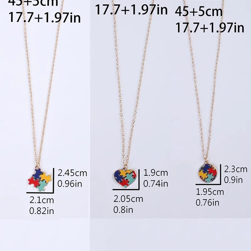 Creative Multi Color Puzzle Autism Awareness Enamel Pendant Necklace