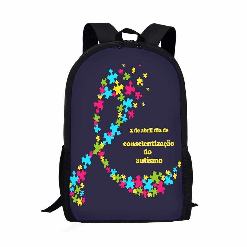 Autism Awareness Day Print Casual Informal Travel Youth Students Girls Boys School Supplies Backpacks Daily Storage Rucksack