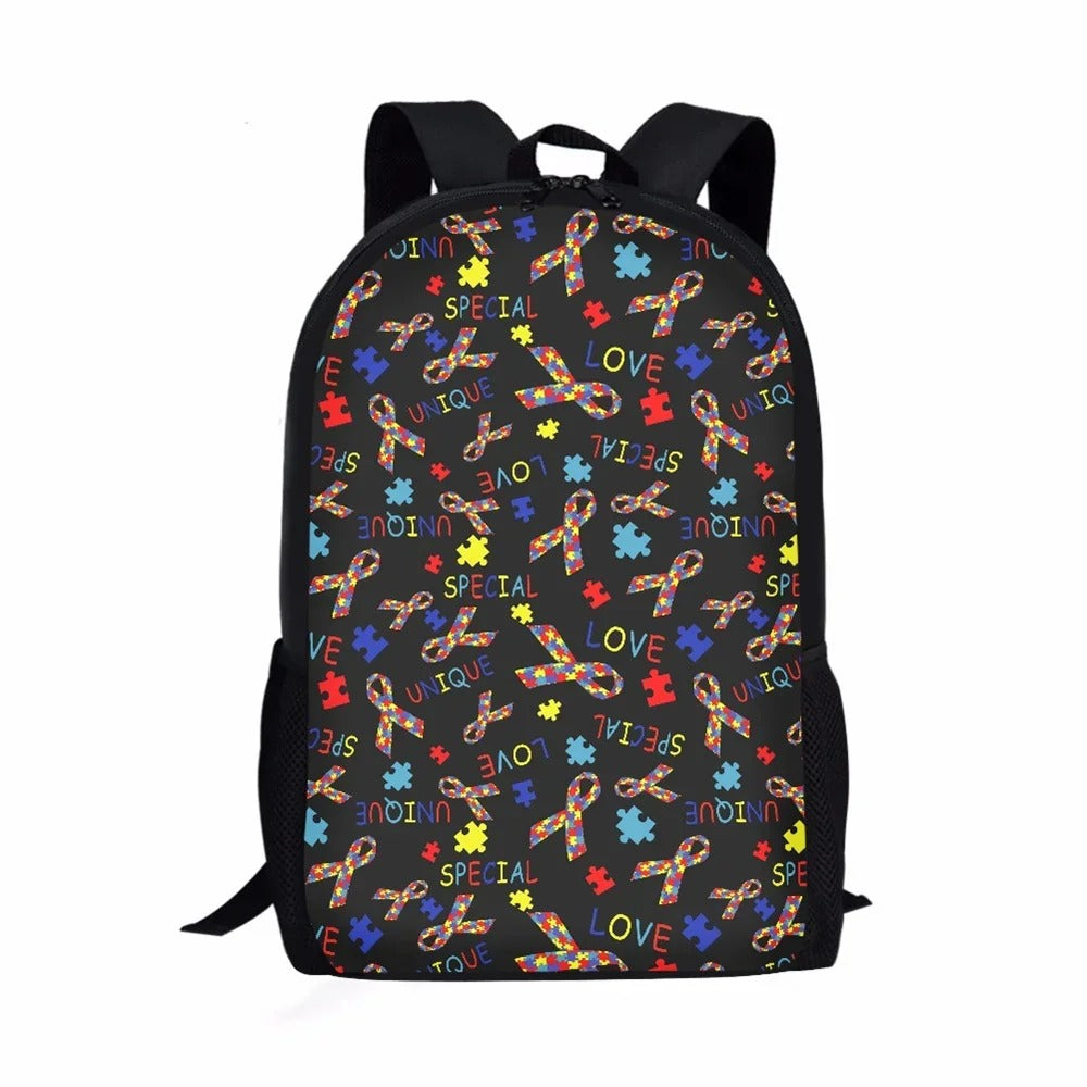 Autism Awareness Day Print Casual Informal Travel Youth Students Girls Boys School Supplies Backpacks Daily Storage Rucksack