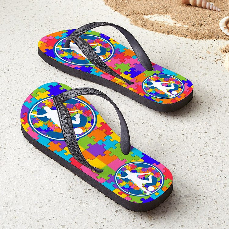 Autism Womens Soccer Team L Flip Flops