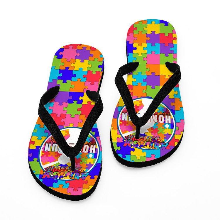 Home Run Autism Awareness Baseball Flip Flops