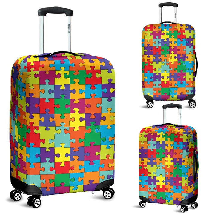 Autism Awareness Pattern Travel Luggage Cover Washable Elastic Suitcase Protector
