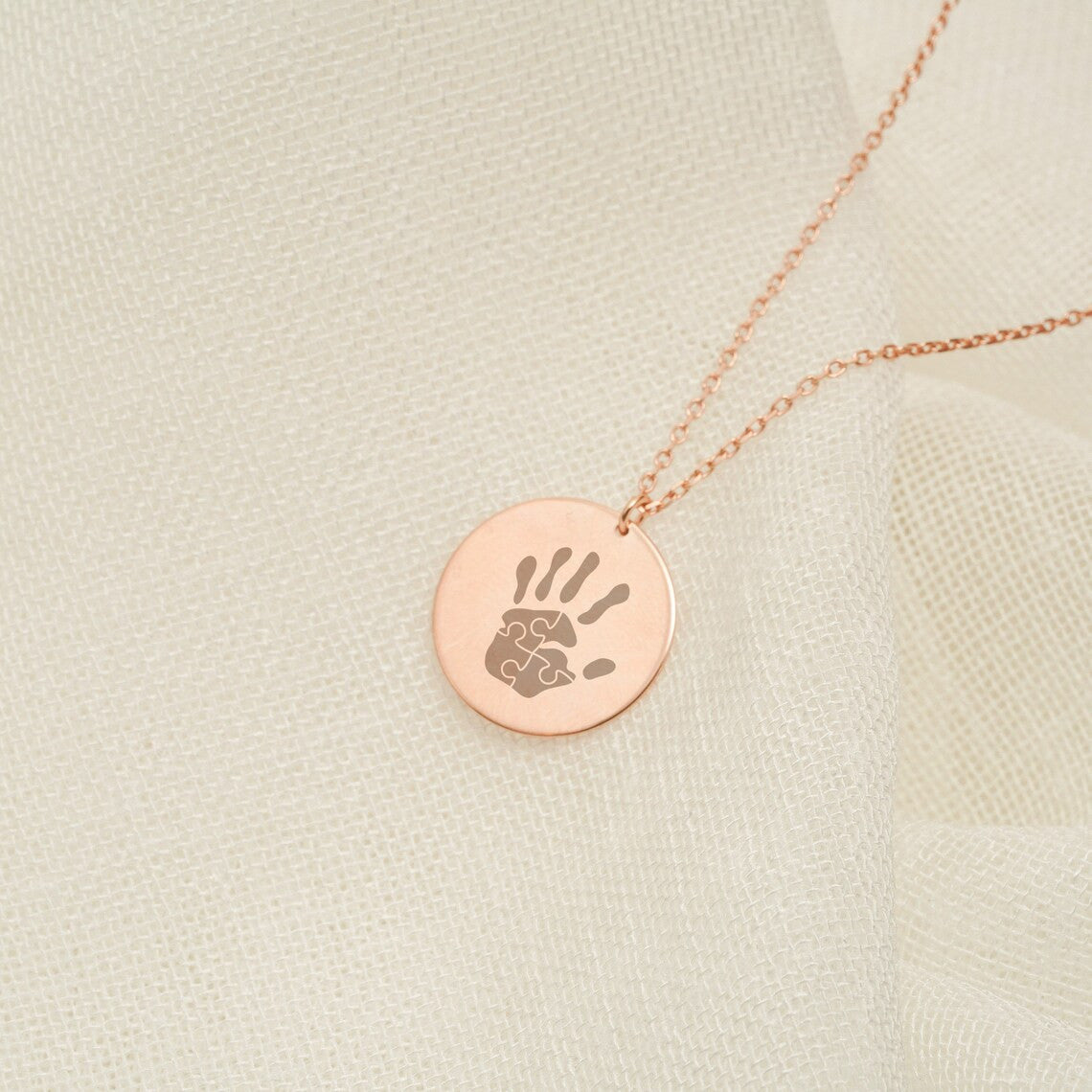 Raise A Hand for Autism Necklace 14K Solid Gold Necklace Autism Support Jewelry Stainless Steel Puzzle Pieces Necklace Autism Awareness Gift
