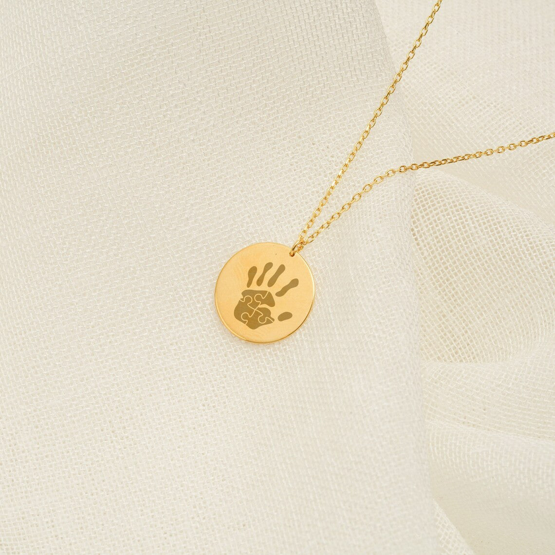 Raise A Hand for Autism Necklace 14K Solid Gold Necklace Autism Support Jewelry Stainless Steel Puzzle Pieces Necklace Autism Awareness Gift