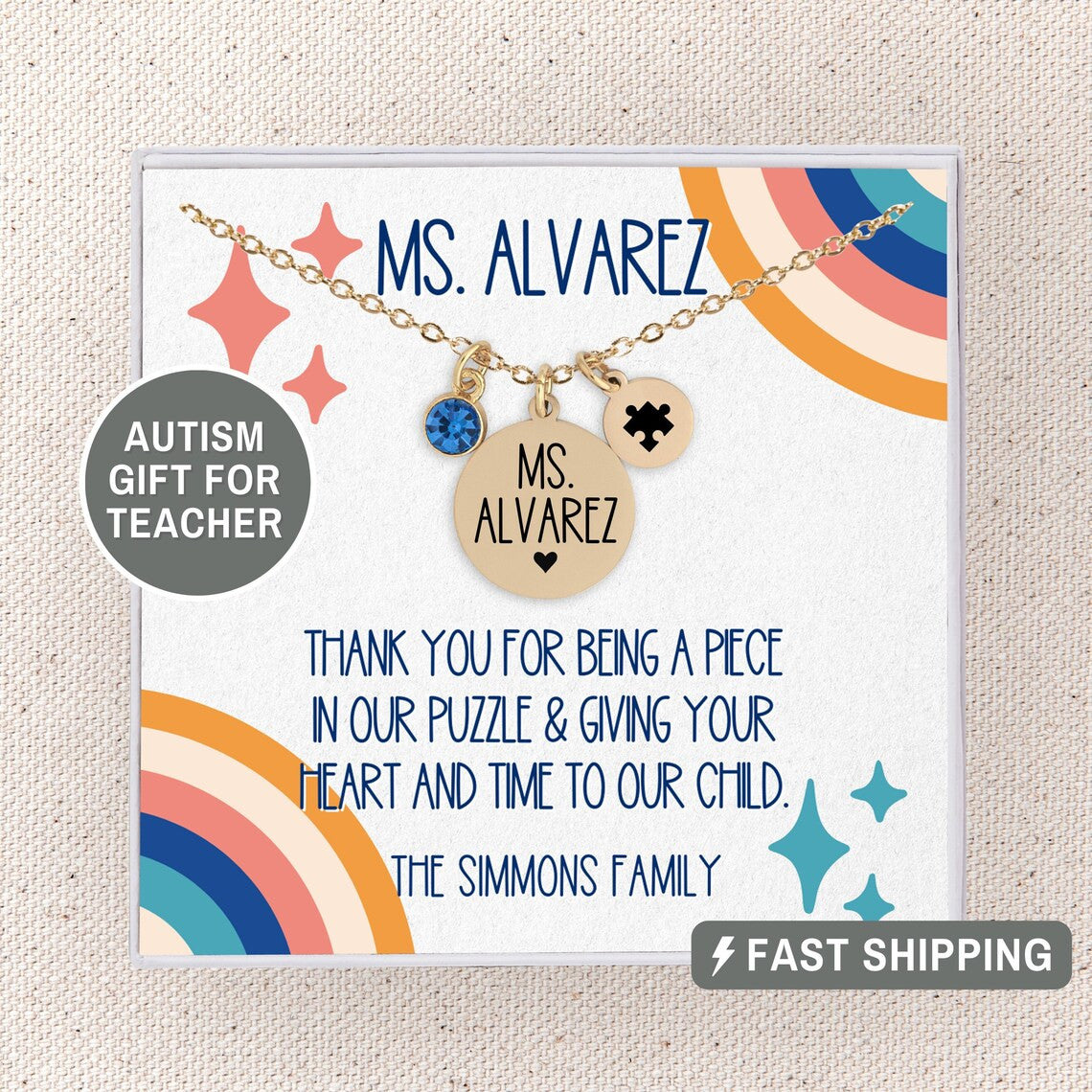 Autism Teacher Necklace Puzzle Necklace Autism Awareness Gift Autism Jewelry