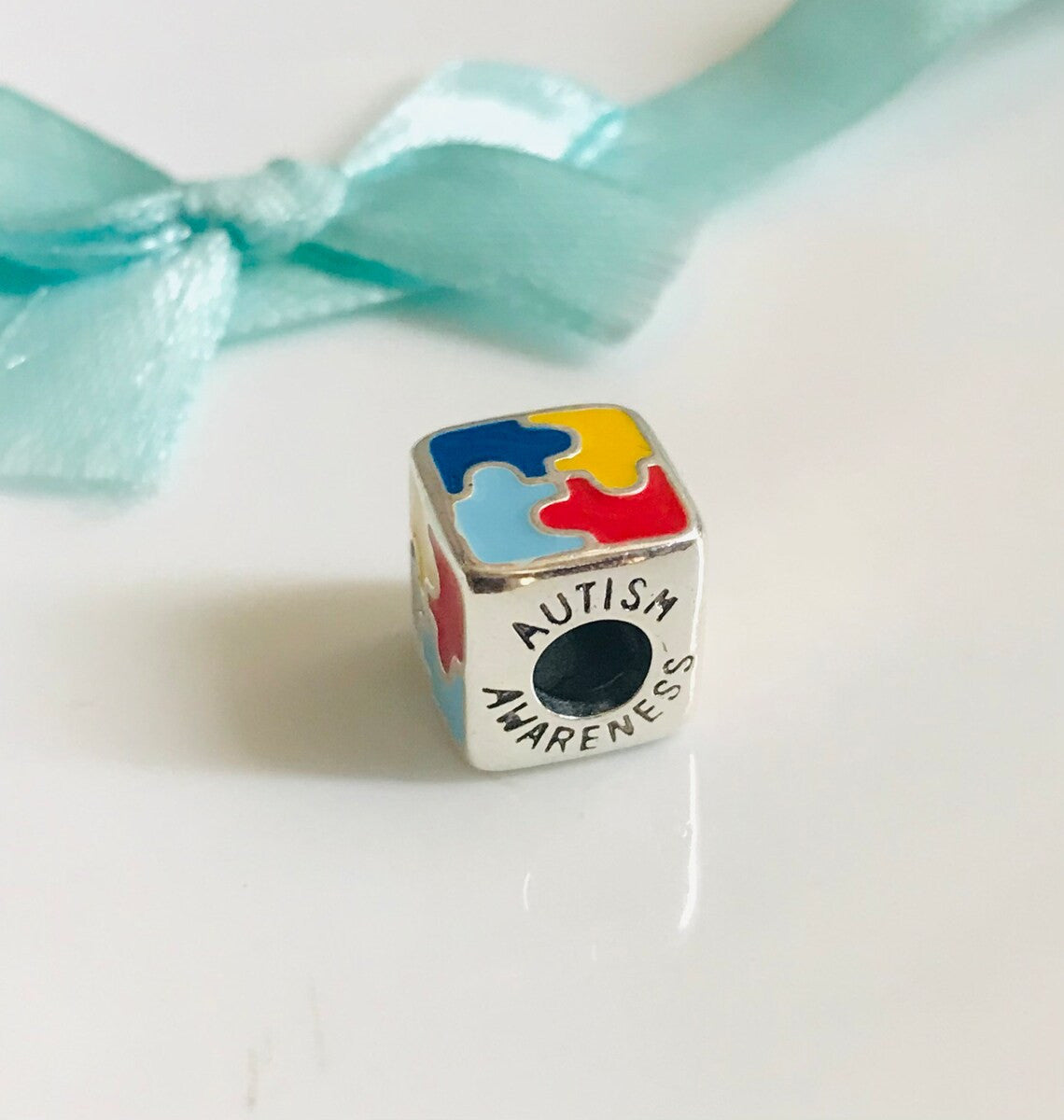Autism Awareness Bracelet Square Charm Sterling Silver