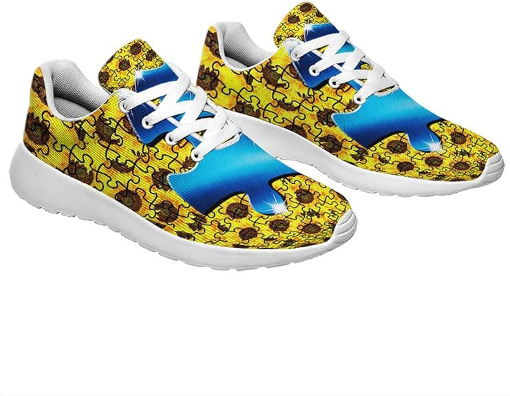 Autism Awareness Puzzle Piece Sunflower Lightweight Sneakers