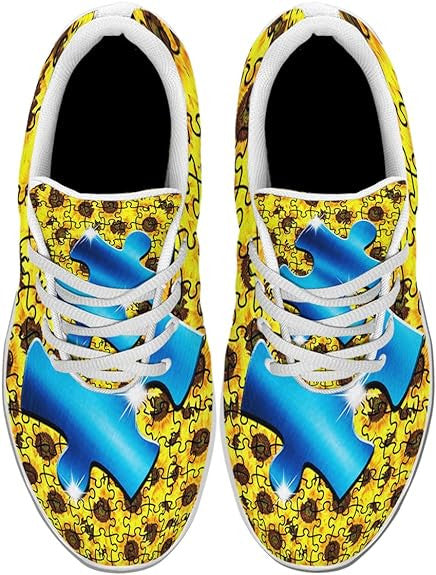 Autism Awareness Puzzle Piece Sunflower Lightweight Sneakers