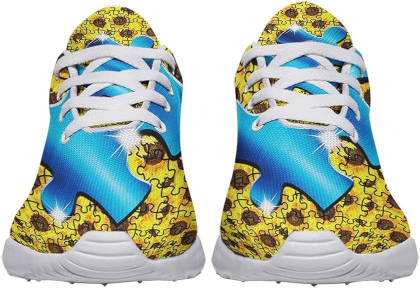 Autism Awareness Puzzle Piece Sunflower Lightweight Sneakers