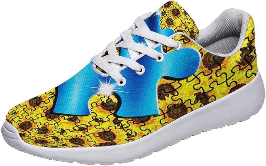 Autism Awareness Puzzle Piece Sunflower Lightweight Sneakers