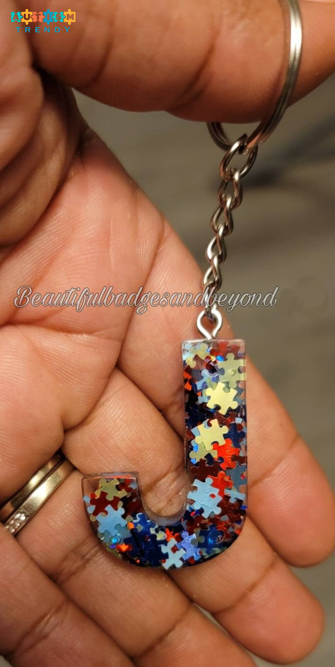 Autism Awareness Initial Puzzle Resin Keychain