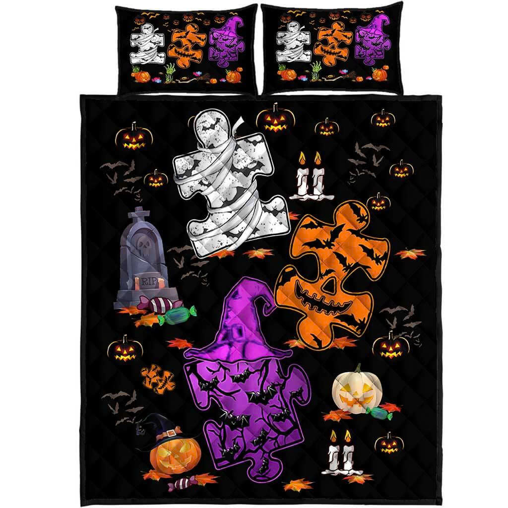 Autism Quilt Bedding Set: Happy Halloween