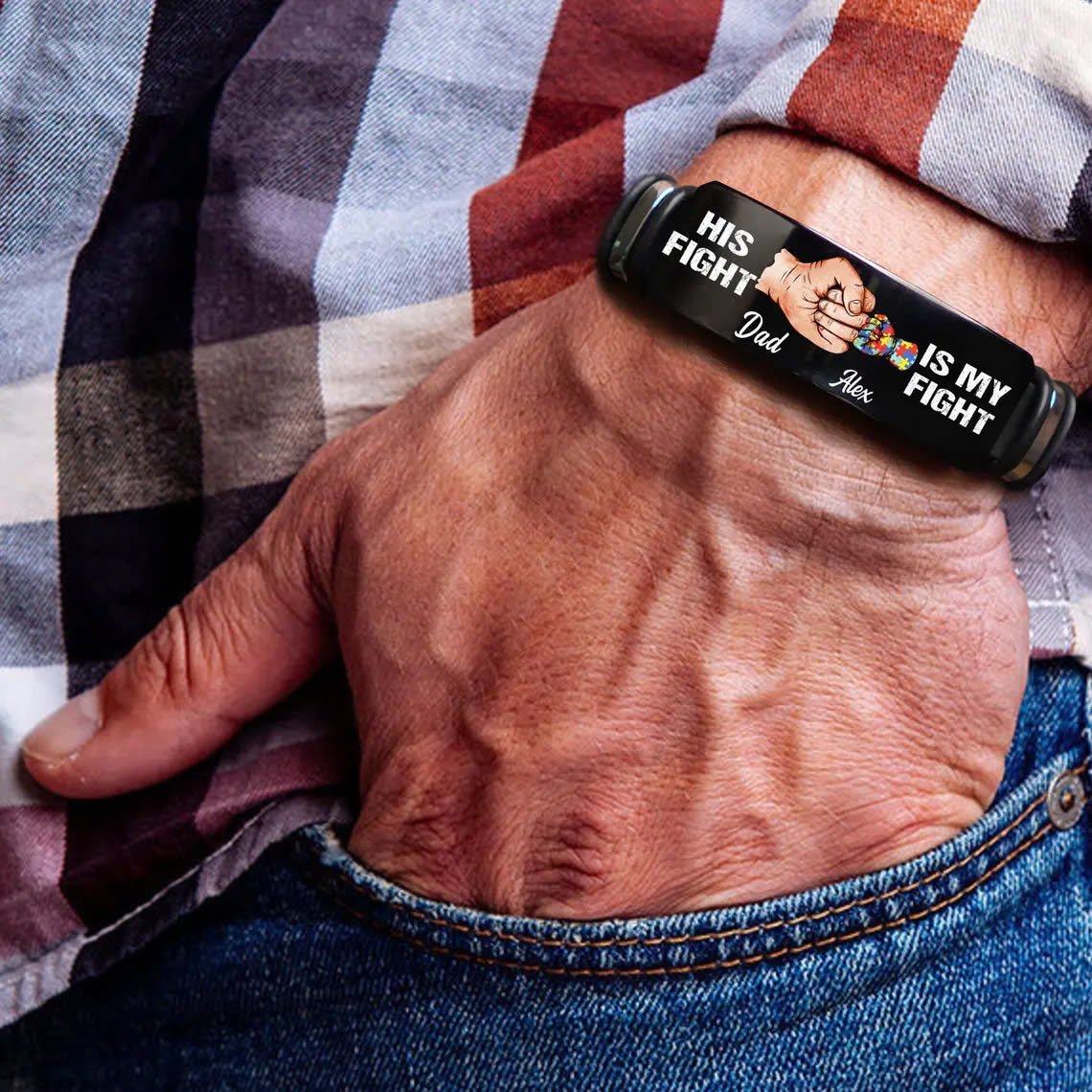 Personalized Autism Dad Bracelet, His Fight Is My Fighter Bracelet, Father's Day Gift, Gift for Dad Husband Grandpa