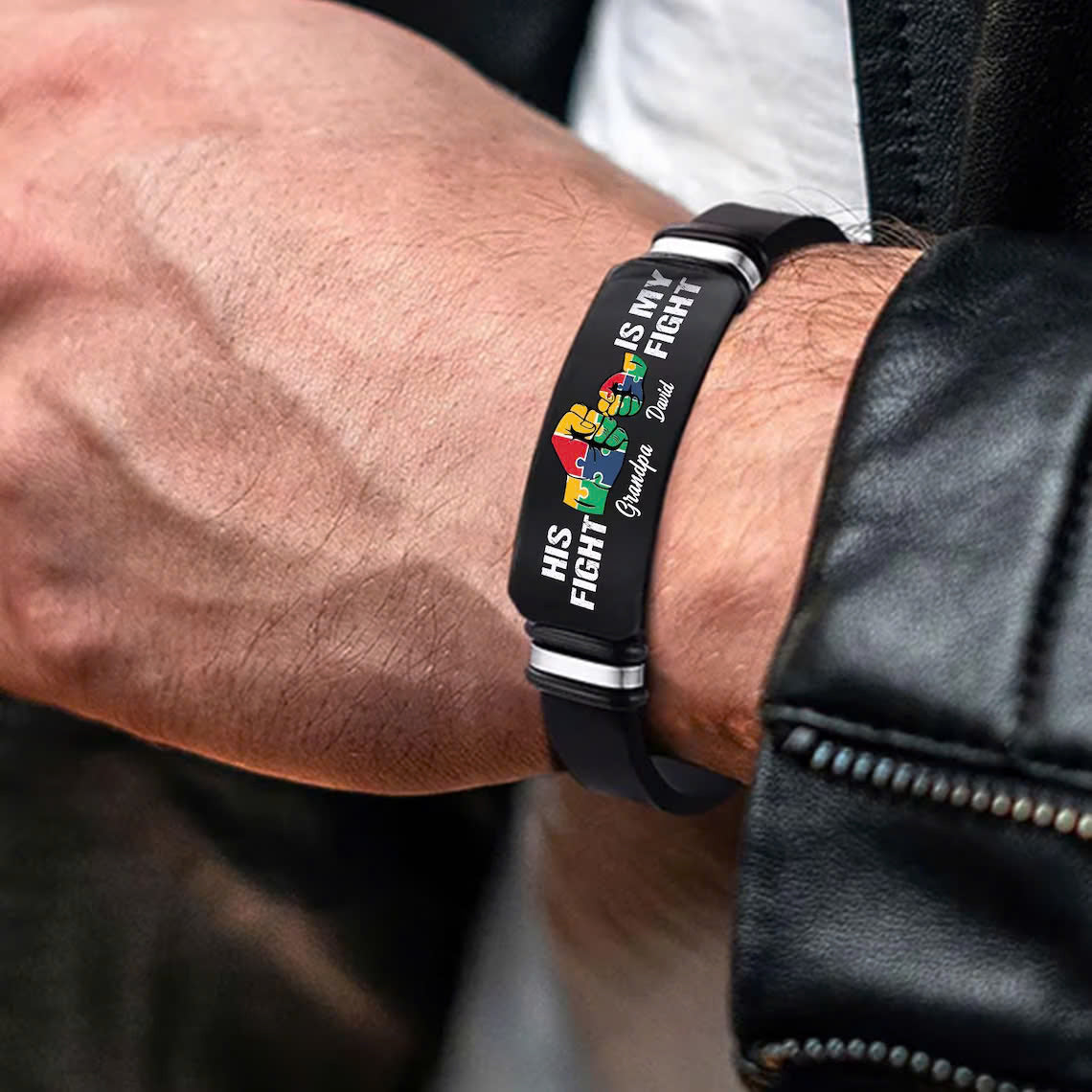 Personalized Autism Grandpa Bracelet, His Fight Is My Fighter Bracelet, Father Day Gift, Gift for Dad Husband Grandpa