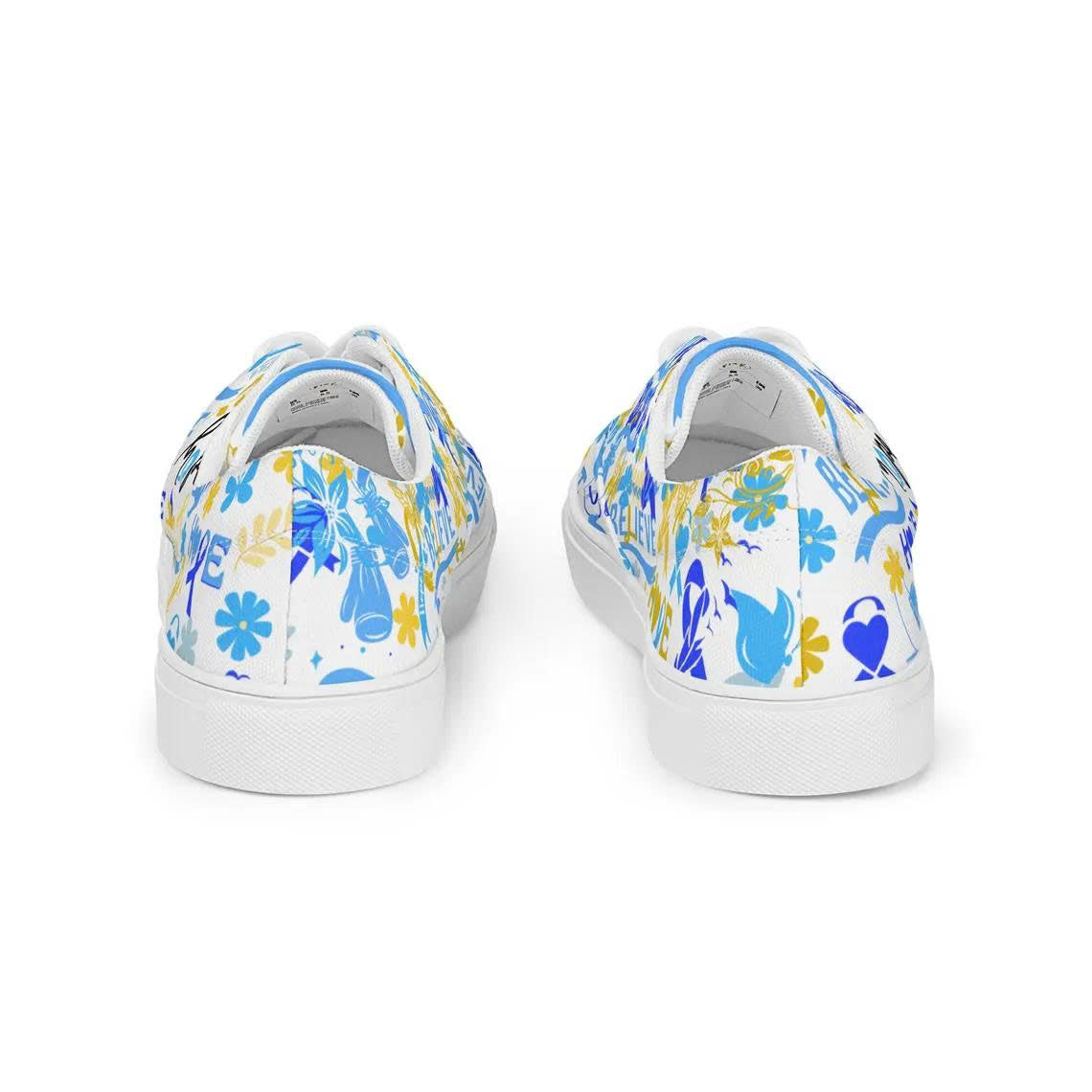 Down Syndrome Awareness Shoes - Blue & Yellow Ribbon Believe and Hope Custom Sneakers - Inspirational Support Gift