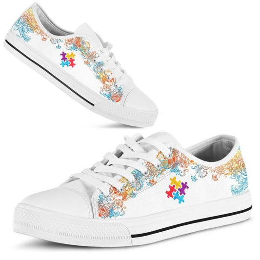 Mandala Watercolor Puzzle Autism Awareness Low Top Shoes Sneaker