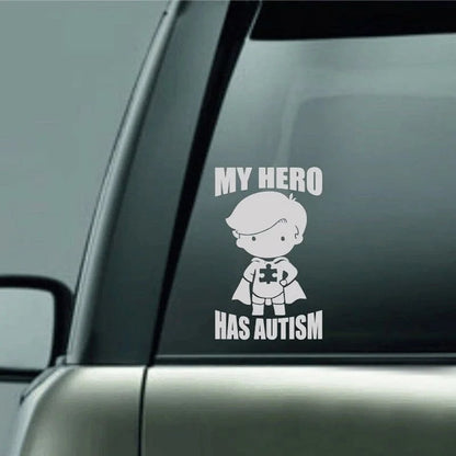 My Hero Has Autism Sticker Decal with Detail - Autism Awareness Car Truck Decal Sticker - Autistic - Neurodiverse Sticker Warning