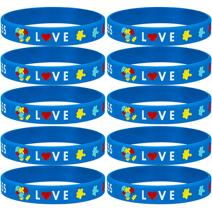 5/10 pcs Autism Silicone Bracelets for Men Women, 12mm Soft Rubber Silicone Love Puzzle Autism Awareness