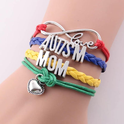 Infinity Love Autism Bracelet Heart Charm Leather