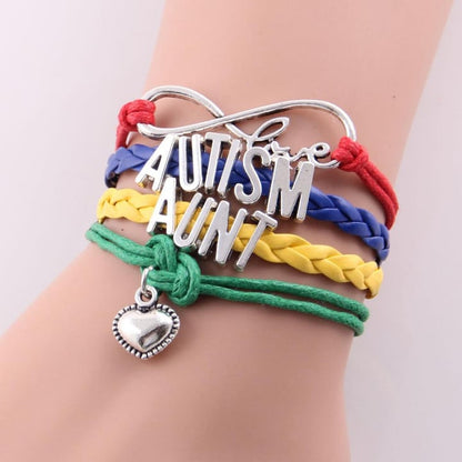 Infinity Love Autism Bracelet Heart Charm Leather