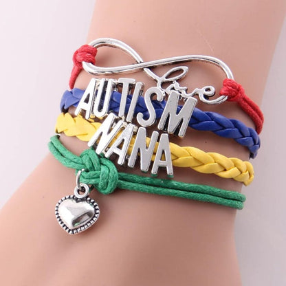 Infinity Love Autism Bracelet Heart Charm Leather