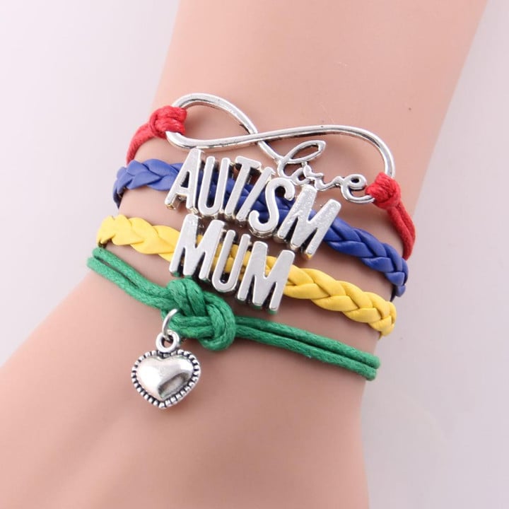 Infinity Love Autism Bracelet Heart Charm Leather