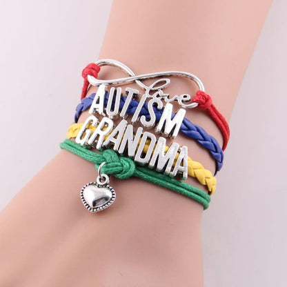 Infinity Love Autism Bracelet Heart Charm Leather